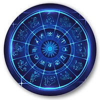 Designart - Neon Deep Blue Horoscope Circle With Zodiac Signs