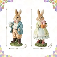 Glitzhome® 9.75" Easter Resin Bunny Couple with Coffee and Tulips Table Decor