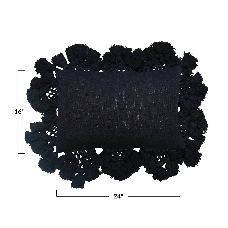 Hello Honey® Rustic Glam Decorative Crochet Cotton Slub Tassel Lumbar Pillow