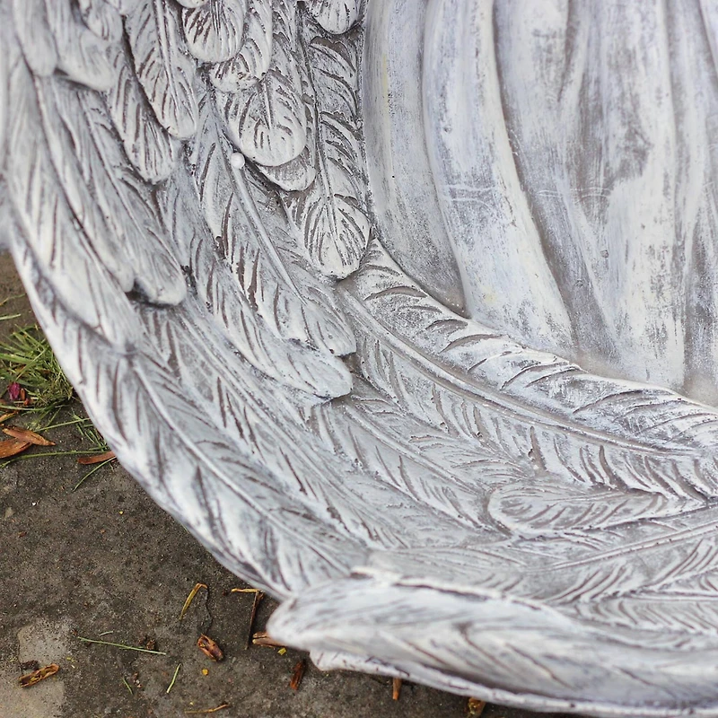 16" Gray Angel Child Wrapped in Wings Outdoor Bird Bath