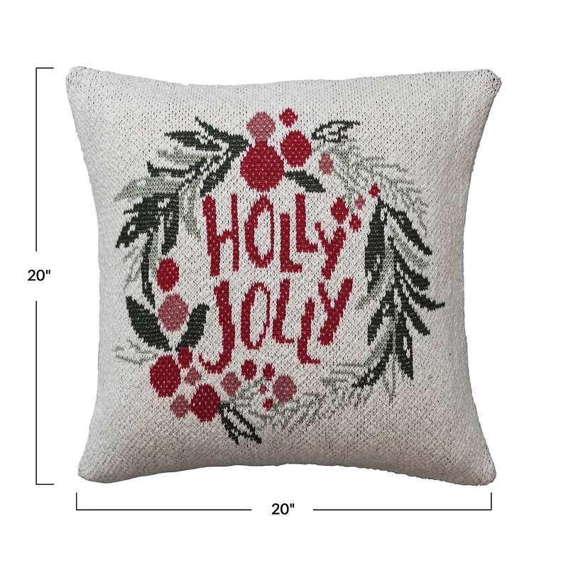 Hello Honey® 20" Holly Jolly Wreath Two-Sided Cotton Knit Pillow