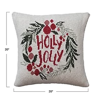 Hello Honey® 20" Holly Jolly Wreath Two-Sided Cotton Knit Pillow