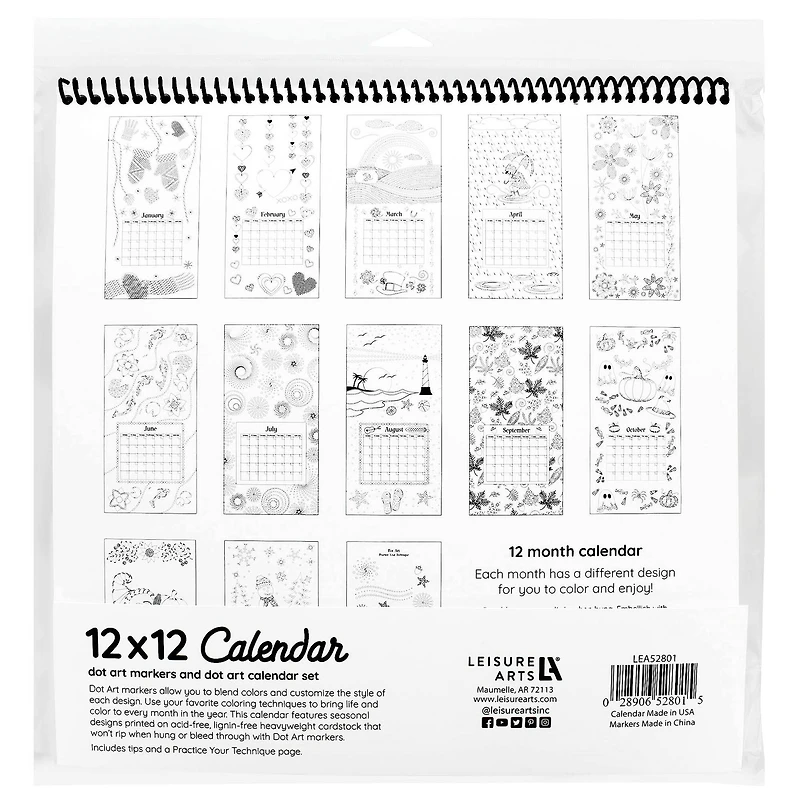 Leisure Arts® Dot Art 12'' x 12'' Calendar with Markers Set