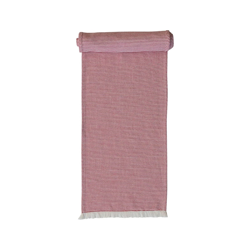 Hello Honey® 108" Red & White Woven Cotton Table Runner with Stripes & Fringe