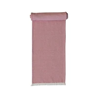 Hello Honey® 108" Red & White Woven Cotton Table Runner with Stripes & Fringe