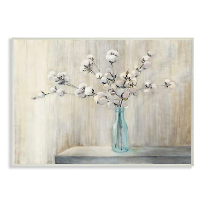 Stupell Industries Cotton Arrangement in Blue Vase Wall Art Plaque