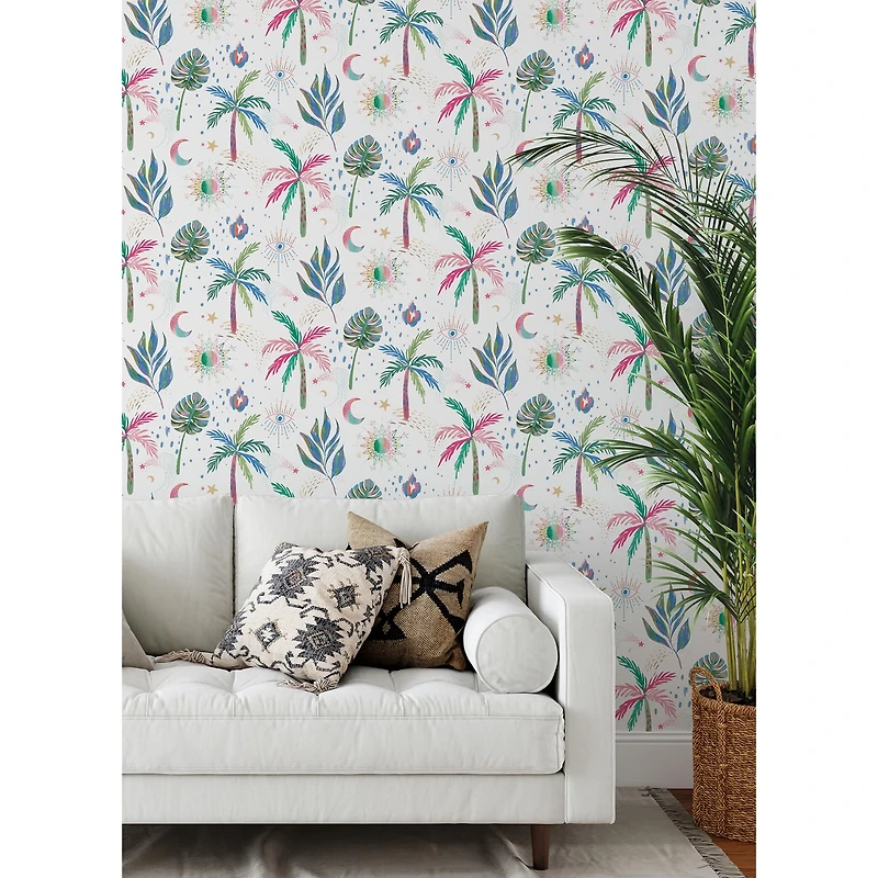 RoomMates White Multi Nuit Tropicale Peel & Stick Wallpaper