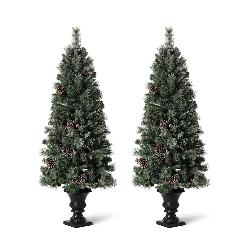 5ft. Pre-Lit Flocked Pine Artificial Christmas Tree, Warm White Lights, 2ct.