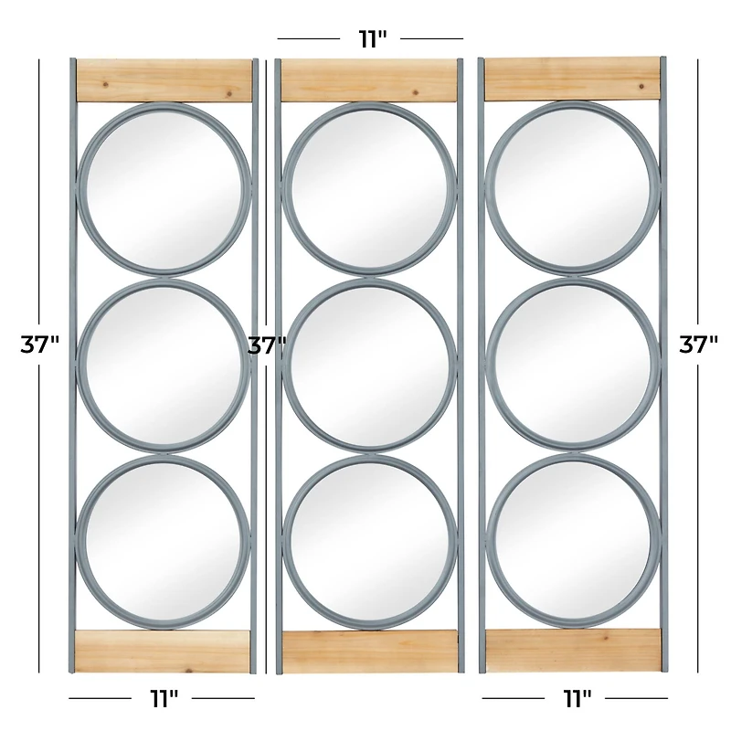 Set of 3 Black Iron Industrial Wall Mirror, 37" x 11"