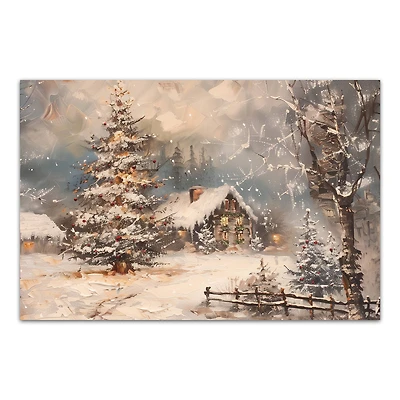 Snowy Christmas House 36" x 24" Canvas Wall Art