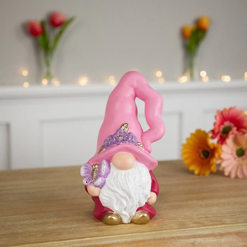 7" Pink & Fuchsia Spring Gnome Figurine & Butterfly