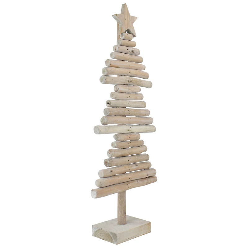 25.5" Distressed Rustic Wooden Christmas Tree with Carved Star Topper