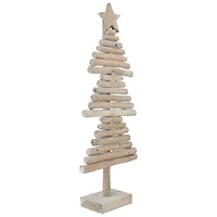 25.5" Distressed Rustic Wooden Christmas Tree with Carved Star Topper