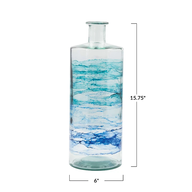 Hello Honey® 15.75" Blue Ombre Hand Painted Reclaimed Glass Vase