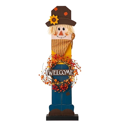 Glitzhome® 42" Fall Lighted Scarecrow & Wreath Porch Décor
