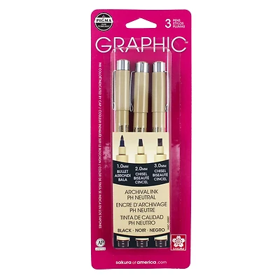 Sakura Pigma Graphic Pen Set, 3-Pens, Black