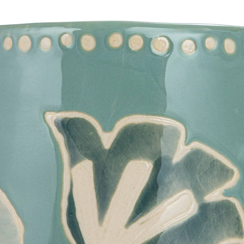 Hello Honey® 8" Blue Hand-Painted Wax Relief Pattern Stoneware Pitcher