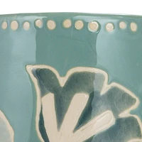 Hello Honey® 8" Blue Hand-Painted Wax Relief Pattern Stoneware Pitcher