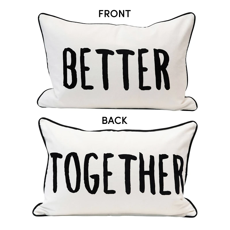 Hello Honey® Cream & Black Better Together Applique Lumbar Pillow