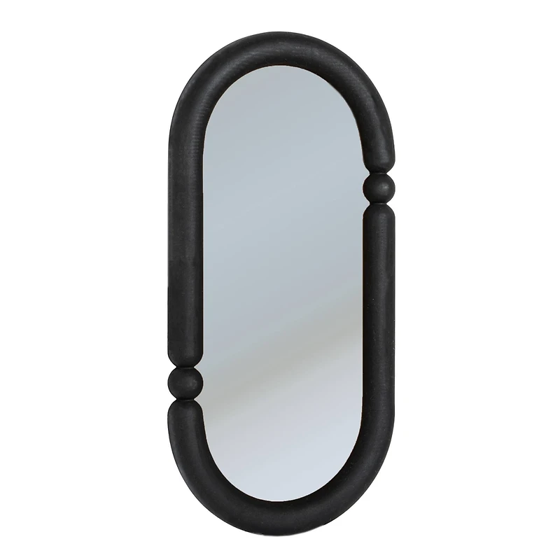 44" Black Oval Wood-Framed Mirror with Curved Border