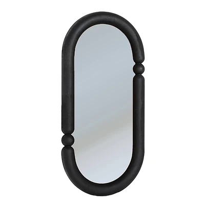 44" Black Oval Wood-Framed Mirror with Curved Border