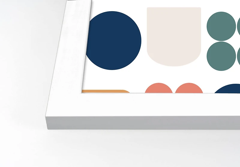 16" Retro Shapes White Framed Print Under Plexiglass