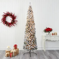 8ft. Pre-Lit Flocked Pencil Artificial Christmas Tree with Clear LED Lights