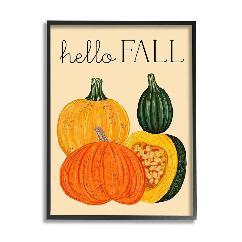 Stupell Industries Hello Fall Harvest Gourds Framed Giclee Art