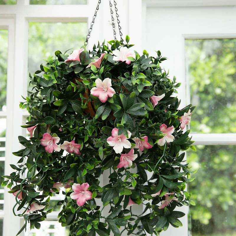 34in. UV Resistant Artificial Azalea Hanging Basket (Indoor/Outdoor)
