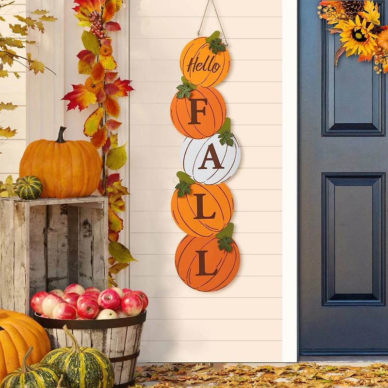 Glitzhome® 41.75" Fall and Christmas Double-Sided Wooden Pumpkin and Ornament Porch Sign
