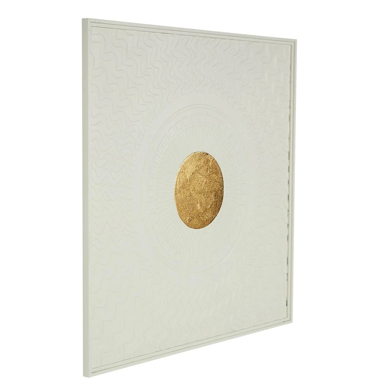 40" White & Gold Metal Geometric Wall Decor with Wavy Pattern