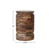 Hello Honey® Natural Round Mango Wood Carved Line Stool Table