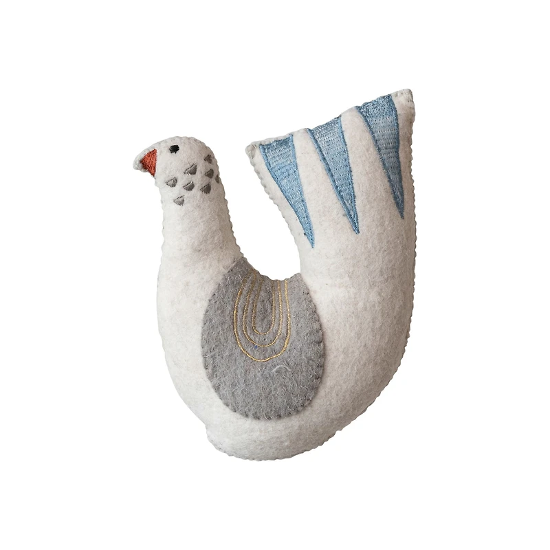 Hello Honey® 9.5" Handmade Wool Felt Dove Shaped Tree Topper with Metallic Gold Thread Embroidery