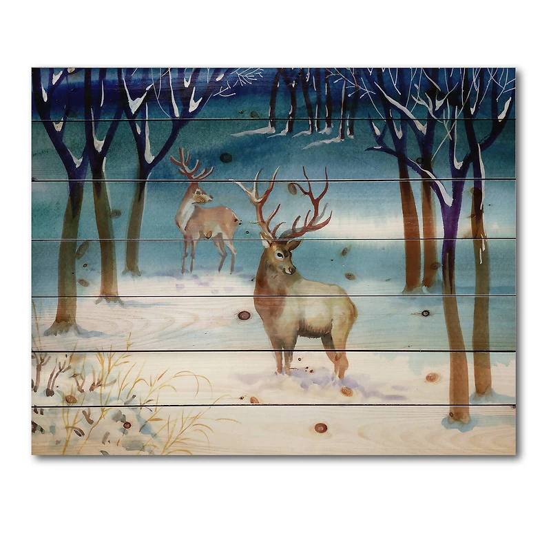 Designart - Winter Landscape With Deers