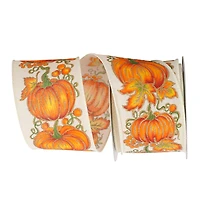 Reliant 2.5" x 10yd. Faux Linen Wired Pumpkin Row Ribbon