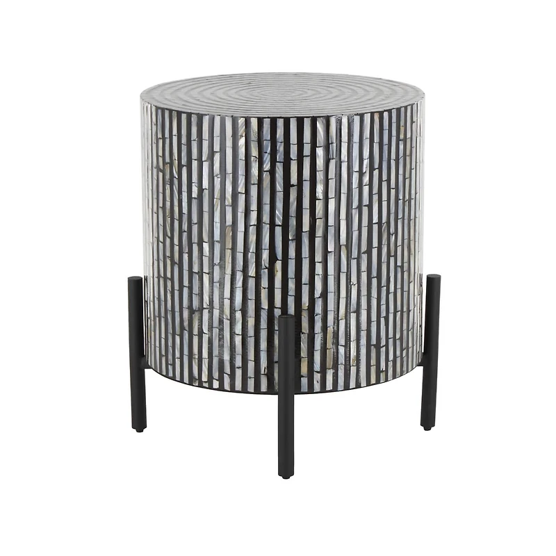 22" Mother of Pearl Shell Accent Table with Black Legs