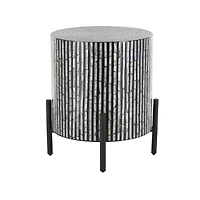 22" Mother of Pearl Shell Accent Table with Black Legs