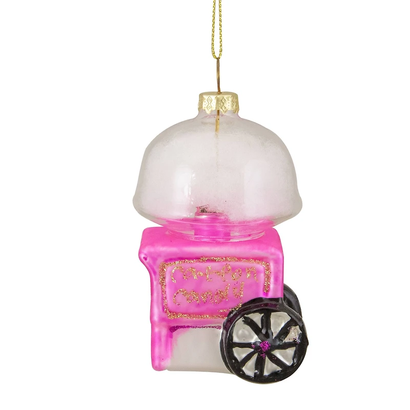 3.5" Pink, White & Gold Cotton Candy Machine Glass Christmas Ornament