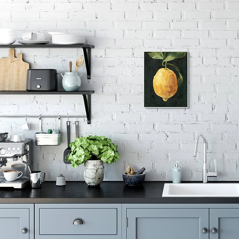 Stupell Industries Abstract Yellow Lemon on Vine Pop over Black Wood Wall Plaque