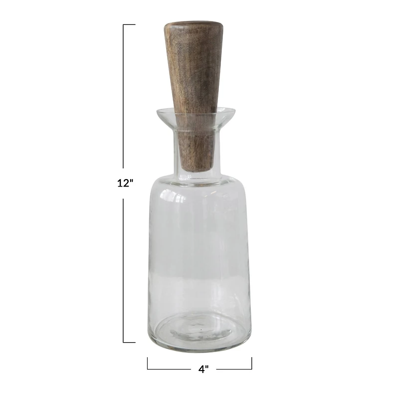 Hello Honey® 12" Glass Wine Decanter with Mango Wood Stopper
