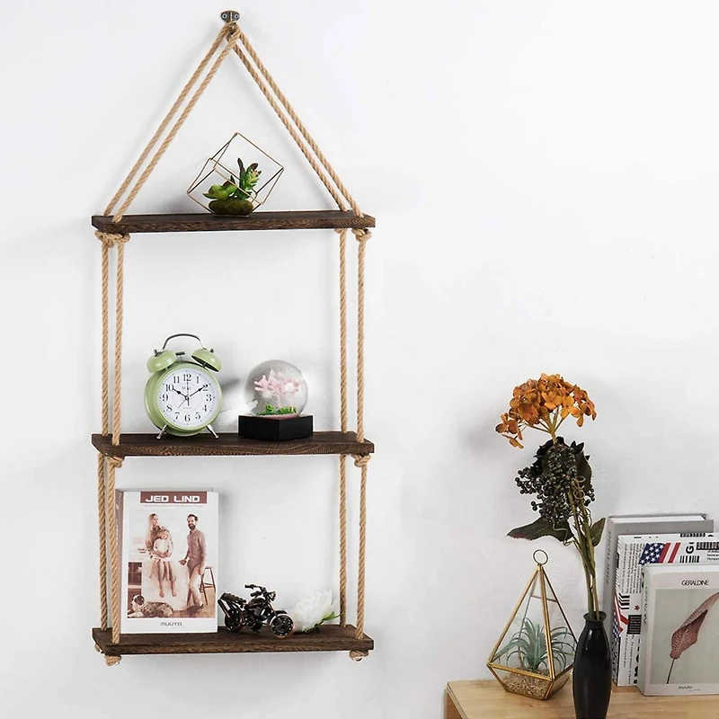 NEX™ Liantral 3-Tier Wood & Rope Hanging Shelves