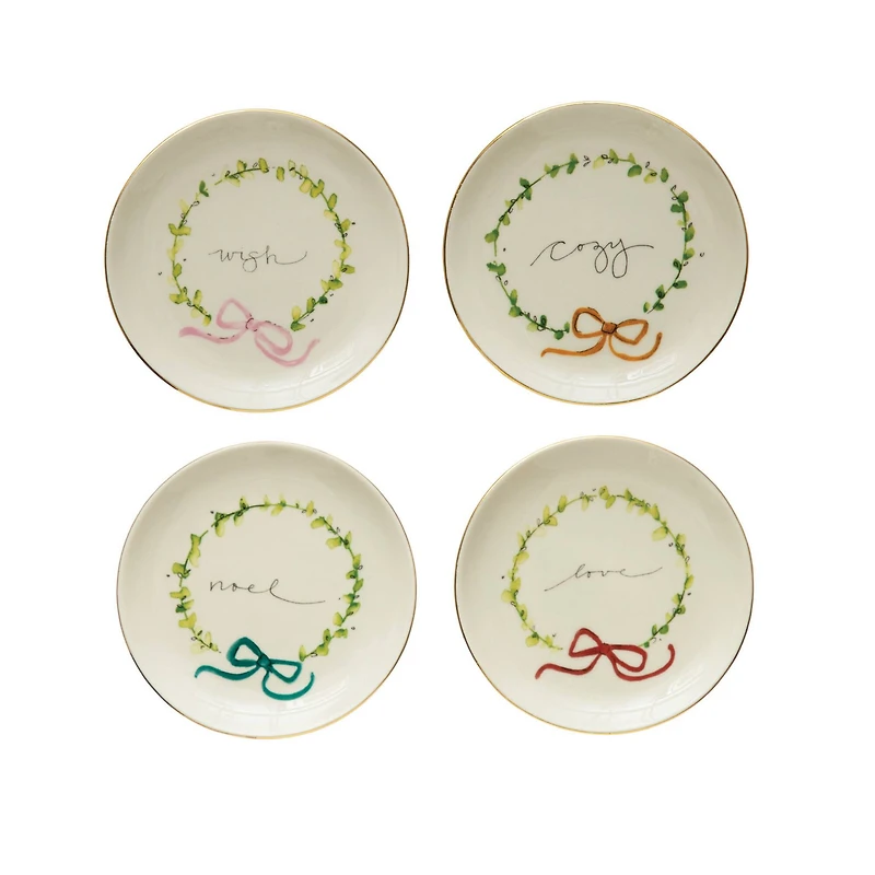 Hello Honey® 5" Round Stoneware Plate Set with Holiday Words