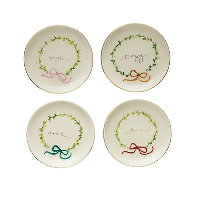 Hello Honey® 5" Round Stoneware Plate Set with Holiday Words