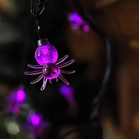 10ct. 4ft. Purple Spider LED Halloween Black Wire Lights