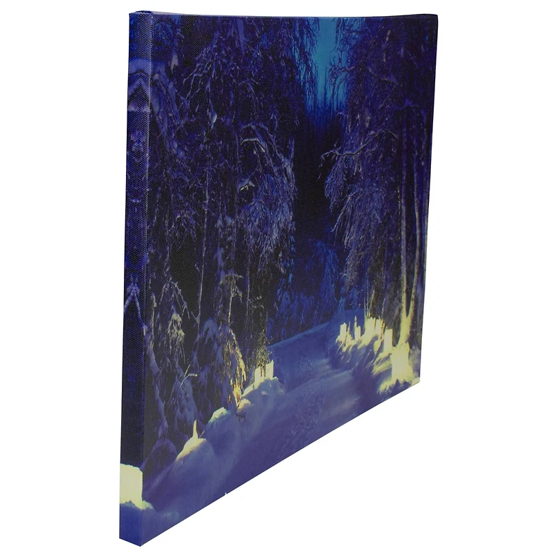 LED Lighted Nighttime In The Woods Winter Scene Canvas Wall Art
