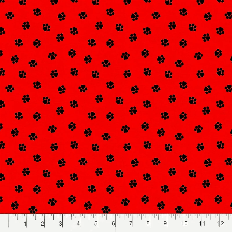 Fabric Editions Red Paw Print Cotton Fabric