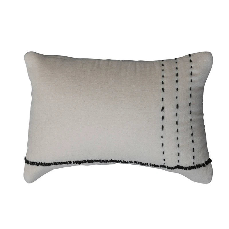 Hello Honey® Cream & Gray Embroidery Cotton Lumbar Pillow