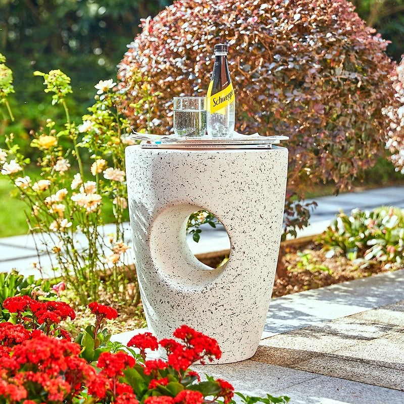 Glitzhome® 18" Multi-Functional White Terrazzo Garden Stool