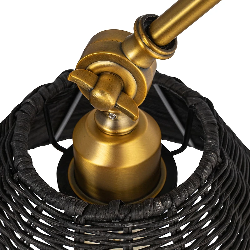 Hello Honey® 28.9" Adjustable Antique Brass Finish Wall Sconce with Black Rattan Shade