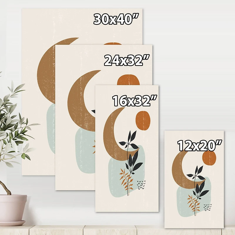 Designart - Abstract Sun & Moon With Minimal Plants